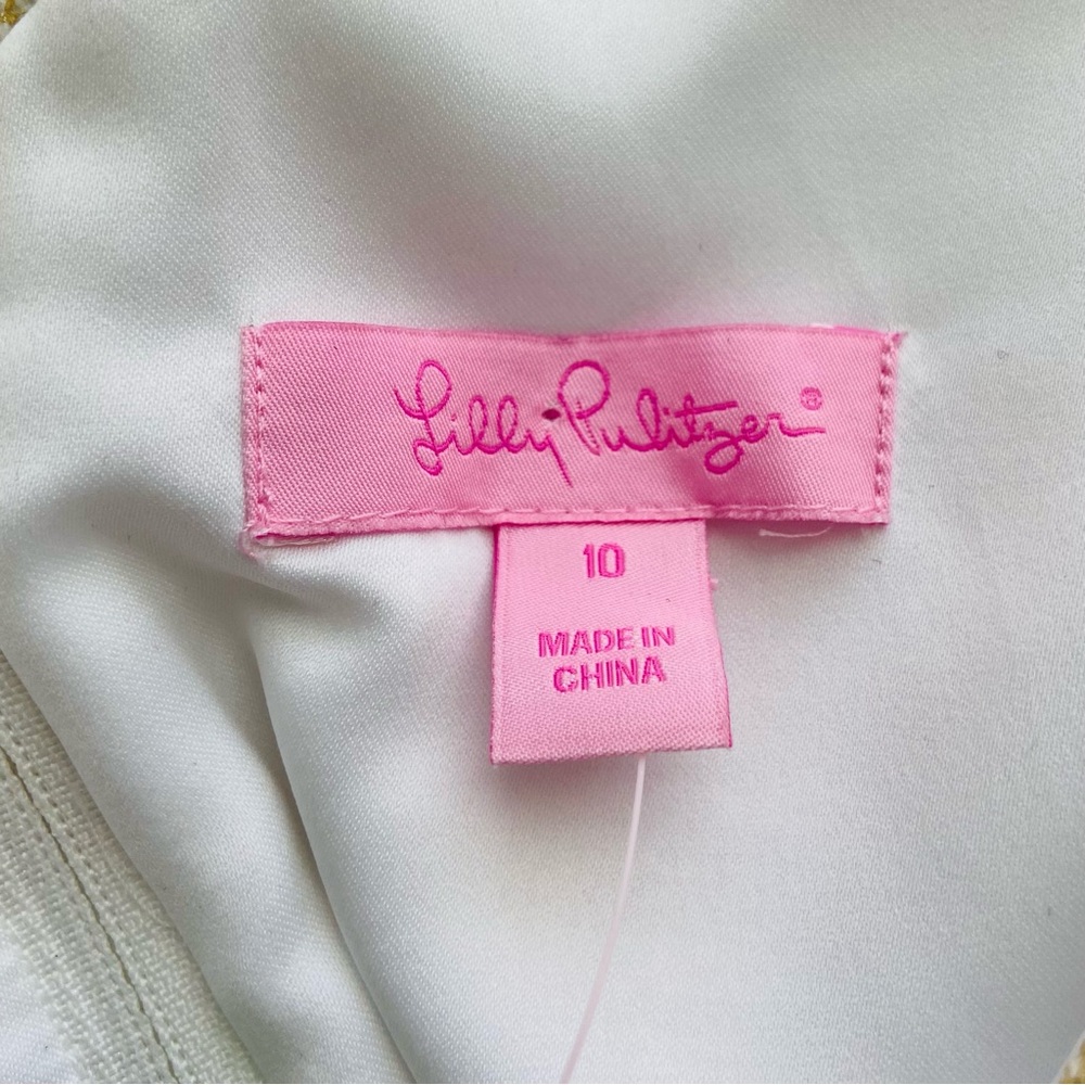 Lilly Pulitzer‎ Laidle Dress Women’s 10 Gold Metallic Shift Beaded V-Neck - Picture 8 of 15